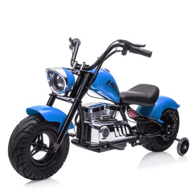 36V Kids Electric Dirt Bike, 350W Off-Road Motorcycle, Max 16.5 Mph, Ride On Electric Motorcycle with Removable Training Wheels, Spring Suspension, Leather Seat, Led Light, Music,Blue