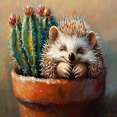 Flowerpot Hedgehog Adult Jigsaw Puzzle, Cactus Friend, Animal Unique Charm, Animal Jigsaw 120 Pieces