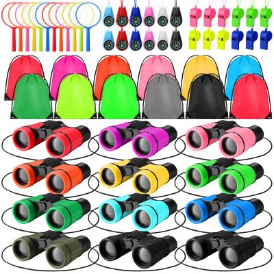Foilswirl 12 Set Binocular Compass Magnifying Glass Set Christmas Birthday Gift Small Telescope Binocular with Whistle Bag for Outdoor Exploring Stocking Stuffer(Multiple Color,Classic)