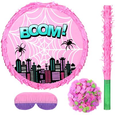4 Pcs Pink Spider Piata Birthday Decorations Set 12.6'' Ghost Piata Set with Batting Stick Eye Mask Blindfold and Confetti for Birthday Decorations Props