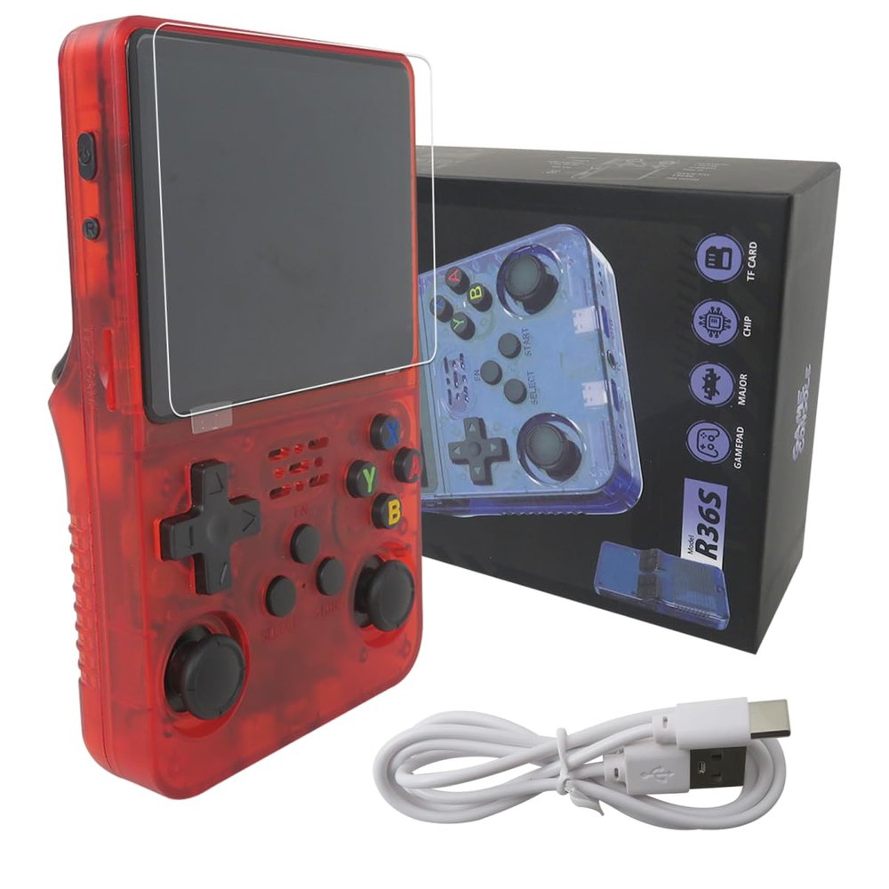 DEARCOOL New R36S Retro Handheld Game Console with 128G 3.5 Inch IPS Screen Built-in 15000+ Classic Games Open Source Linux System Portable Pocket Video Player (Red )