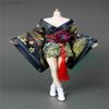 1/6 Scale Female Japanese Kimono Traditional Dress Clothing with Belt Waistband Socks Accessories for 12 Inch Female Action Figure Doll, 1/6 Japanese Bathrobe Costume (Black-Gold, Short Style) view 1