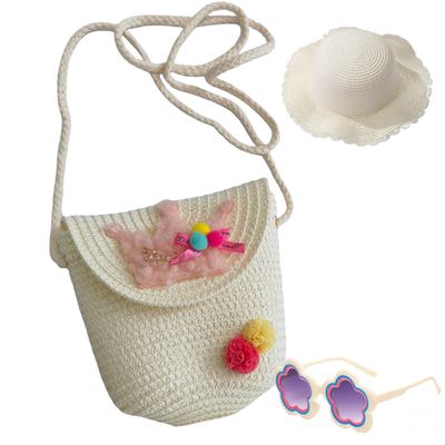 kkdom Straw Crossbody Purse - Cute Straw Bag for Girls, Summer Beach Shoulder Bag