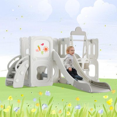 5 in 1 T oddler Slide and Swing Set, Playground Climber Slide Playset with Drawing Whiteboard, Freestanding Combination for Babies