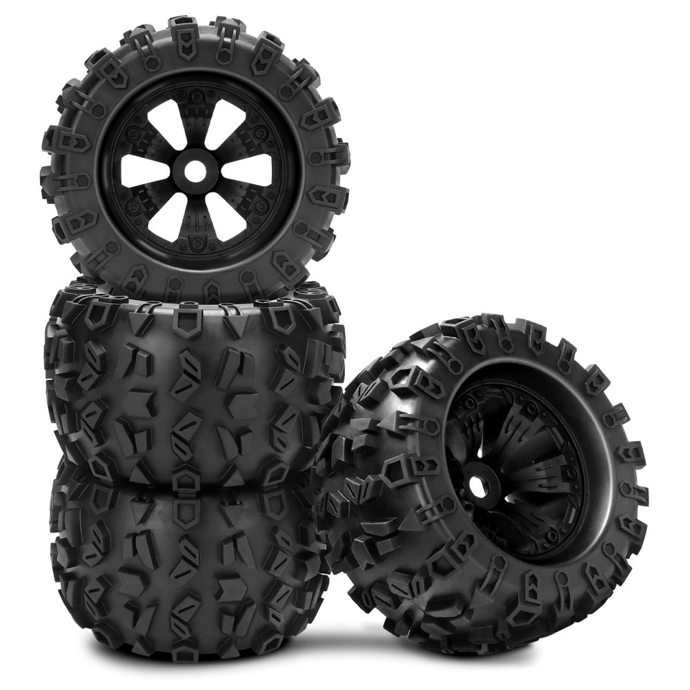 1/8 RC Monster Truck Tires, daitoku 17mm Hex RC Wheels and Tires for Traxxas Maxx Tmaxx E-Revo Revo 3.3 Arrma Kraton Notorious 6s Redcat Kaiju Shredder JLB Cheetah Monster