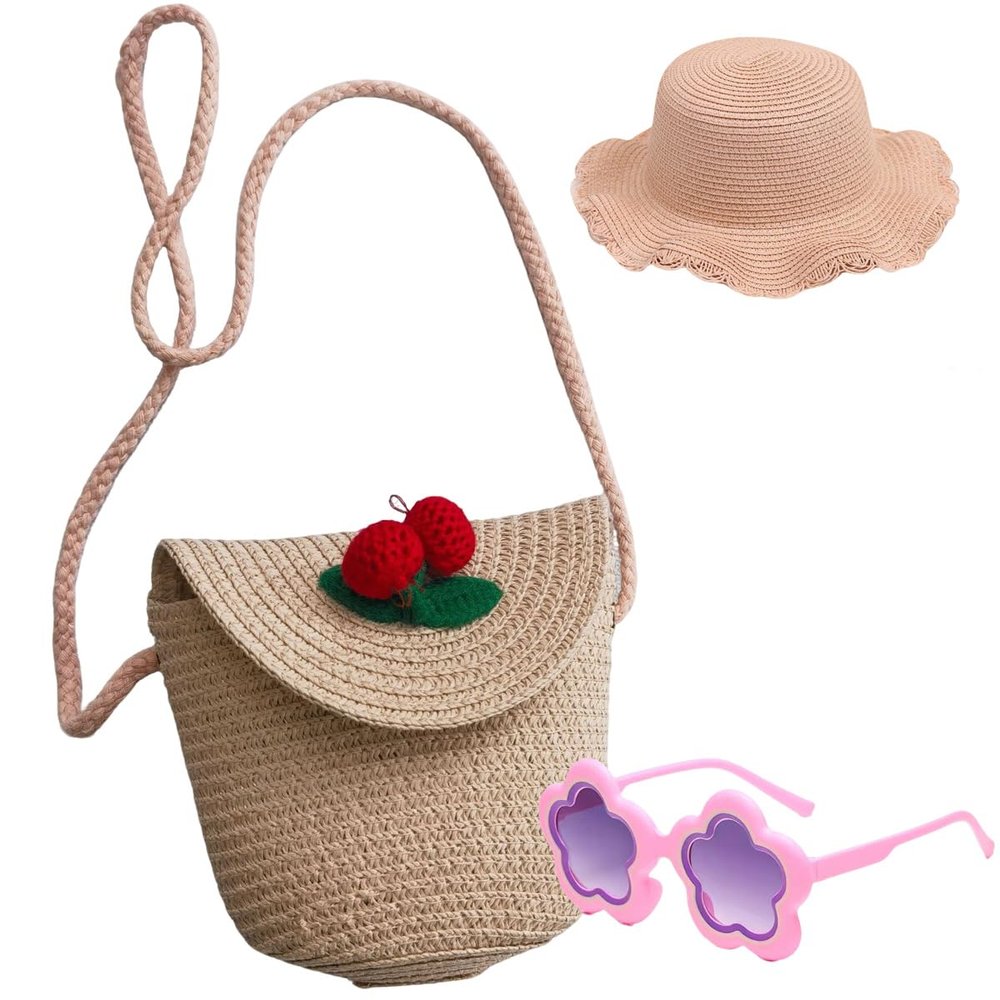 kkdom Straw Crossbody Purse - Cute Straw Bag for Girls, Summer Beach Shoulder Bag