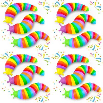 12PCS Baby Sensory Fidget Slug Toys Pack, ASMR Travel Airplane Activities Road Trip Car Toy for Toddler Kids Figette Worm for Adults Stress Relief Gift for Autism ADHD Autistic Caterpillar Stim Toys