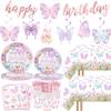 149 Pcs Butterfly Baby Shower Party Supplies Pink A Little Butterfly Is On The Way Tableware Includes Hanging Swirl, Plates, Cups, Straws, Tablecloth for Girls Gender Reveal 1st Bday Decorations view 1