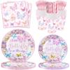 149 Pcs Butterfly Baby Shower Party Supplies Pink A Little Butterfly Is On The Way Tableware Includes Hanging Swirl, Plates, Cups, Straws, Tablecloth for Girls Gender Reveal 1st Bday Decorations view 2