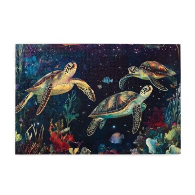 MA6GE8DE Funny Turtles 1000 Pieces of Adult Wooden Puzzle,Swimming Under The Sea,Vibrant and Unique,Pieces Fit Together Perfectly,Enjoy The Puzzle Solving Process,Funny Artwork for Adults