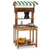 Costzon Mud Kitchen, Double-Sided Outdoor Play Kitchen & Barbecue Grill Playset with Canopy, Chalkboard, Sink & Faucet, Cooking Accessories, Gift for Boys & Girls 3+ (Double-Sided) view 1