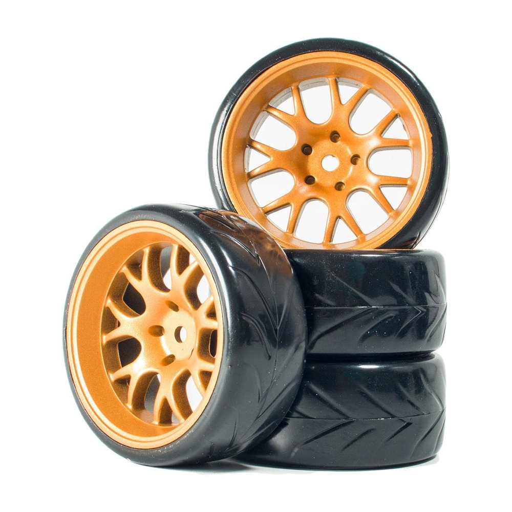 4-Pack 64mm RC Drift Tires with 12mm Hex Hub High-Grip Rubber for 144001, TT01/TT02, HSP (Random Color)