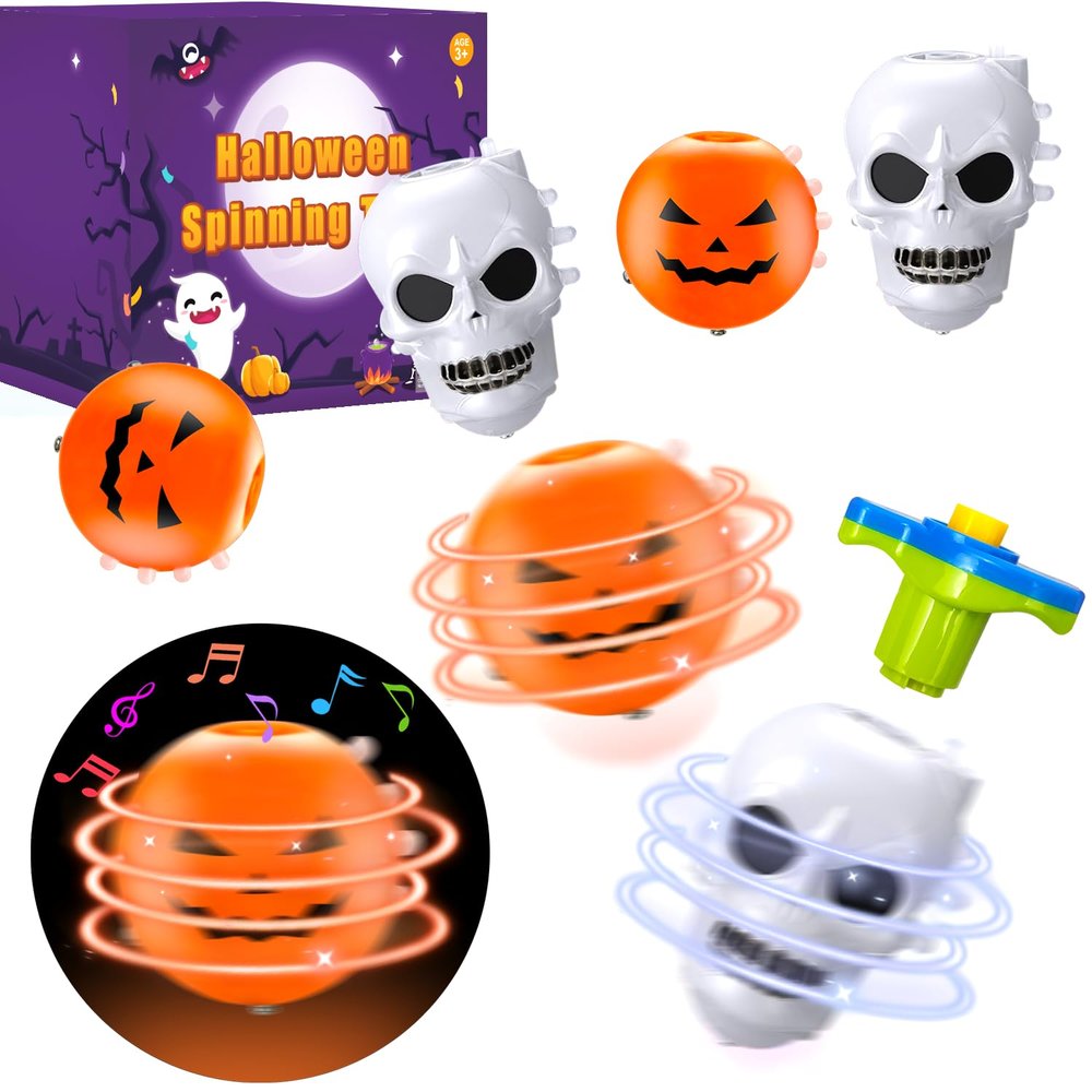 Halloween Boo Basket Goodie Bag Stuffers Fillers for Kids,8 Pack Light Up Spinning Tops Toys Gifts for Toddlers,Halloween Non Candy Trick or Treats Party Favors,Birthday Classroom Prizes for Boys Girl