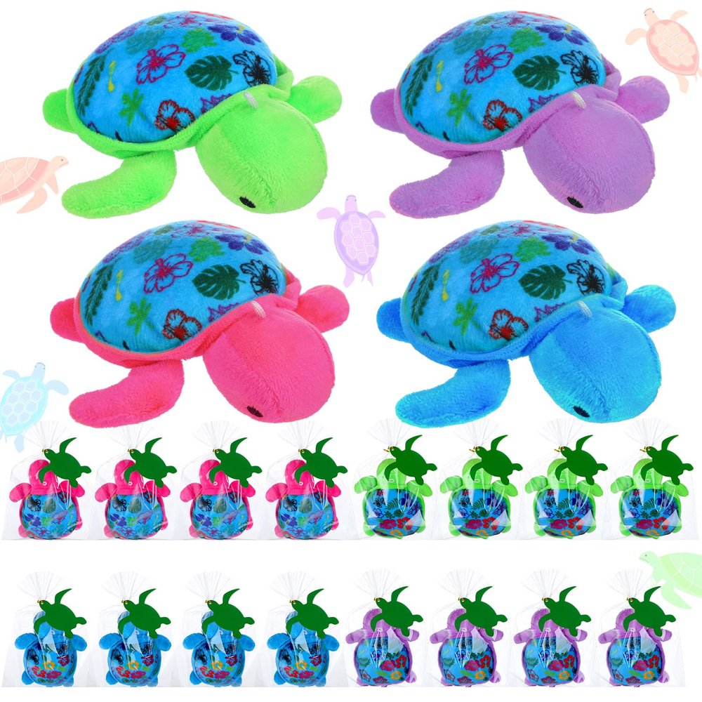 Blueweenly 24 Pack Summer Mini Plush Turtles with Cards Set Luau Ocean Party Favors Small Stuffed Animals Sea Plush Toys Gifts for Birthday Hawaii Beach Ocean Party Favors (Turtles)