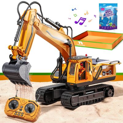 Kigwux RC Excavator Toys for 3 4 5 6 7 8 Year Old Toddler Boys, 15 Channel Remote Control Construction Toys W/Sandbox & 2.2 lb Sands, Sandbox Toys W/Light & Sound, Birthday Gift for Kids Boys Age 4-6