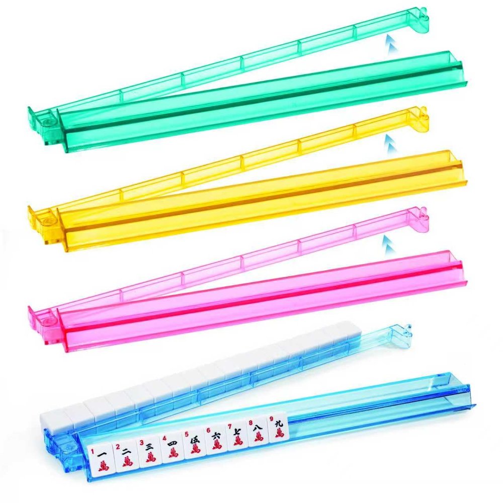 AzulHome 4 PCs Mah Jongg All-in-One Tile Rack & Pusher, Acrylic Mahjong Rack and Pusher Combo, Modern American Majiang Tile Racks Set of 4 (Multi-Color)
