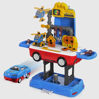 FunVoyage Kids Workshop Tool Kit, 69 Piece Pretend Play Set with Functional Bench, Construction Roleplay Toy for Ages 3-8