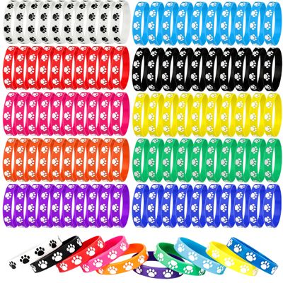 240 Pcs Paw Print Rubber Bracelet Paw Patterns Silicone Stretch Wristbands Dog Bracelet for Dog Party Favors Wedding Bridal Party Decorations Supplies,10 Colors