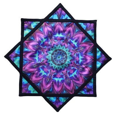 BVCY Flow Star(UV Reactive) Spinning Cloth Beginners Juggling and Skill Toy Easy to Rotate Double Sided Printing Dapo Star Blue&Purple (R05-style2)