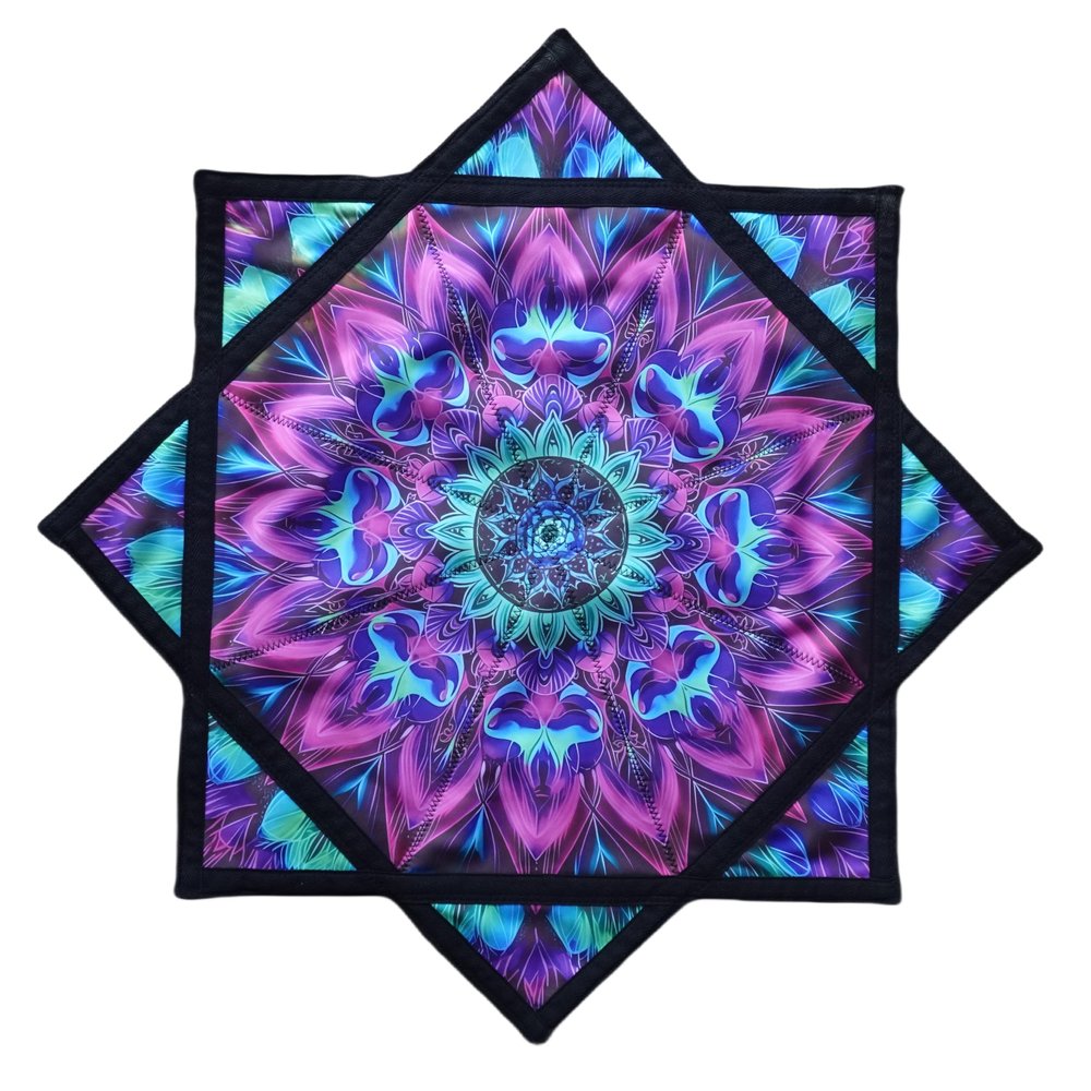 BVCY Flow Star(UV Reactive) Spinning Cloth Beginners Juggling and Skill Toy Easy to Rotate Double Sided Printing Dapo Star Blue&Purple (R05-style2)