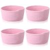 Boao 4 Pcs Easter Woven Baskets Small Rope Storage Bin Mini Cotton Baskets for Organizing Easter Gifts Cute Tiny Empty Round Shelf Closet Decorative Bins for Home Room(Pink) view 1
