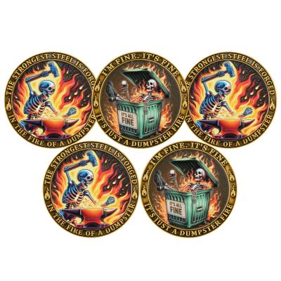 5Pcs Zinc Alloy Dual-Sided Challenge Coin - Strongest Steel in Dungeon Fire 3D Relief Sculpture, Neon & Metallic Art, 1.574in Diameter Collectible