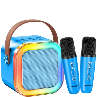 Kinglucky Mini Karaoke Machine for Kids, 2025 TOP Birthday Gifts Ideas for 3-12 Year Old Girls, Christmas Party Gifts Kids' Personal Video Players Accessories with 2 Wireless Microphones - Gold Blue