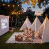 Wilwolfer 4 Pack Teepee Tent for Kids Slumber Party with Lights, Indoor Sleepover Play Tents for Girls, Foldable Toddler Playhouse for Sleepover Parties, White view 2