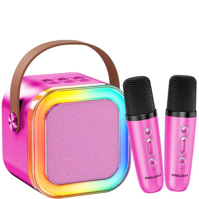 Kinglucky Mini Karaoke Machine for Kids, 2025 TOP Birthday Gifts Ideas for 3-12 Year Old Girls, Christmas Party Gifts Kids' Personal Video Players Accessories with 2 Wireless Microphones - Rose Pink