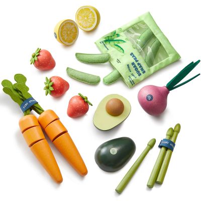 Tiny Land Organic Wooden Vegetable & Fruit Play Set  7PCS Pretend Food for Kids, Montessori Kitchen Toy for Toddlers, Role Play Grocery Gift