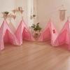 Wilwolfer 4 Pack Teepee Tent for Kids, Foldable Indoor Play Sleepover Tent with Star Lights for Girls Party, Portable Toddler Slumber Party Tents Gift, Pink view 1