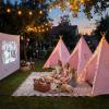 Wilwolfer 4 Pack Teepee Tent for Kids, Foldable Indoor Play Sleepover Tent with Star Lights for Girls Party, Portable Toddler Slumber Party Tents Gift, Pink view 2