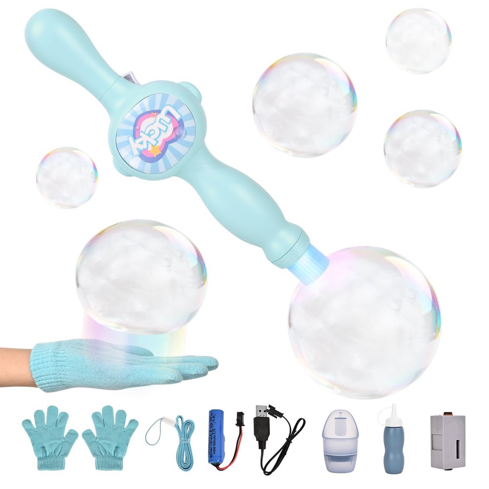 Elastic Bubble Fog Wand, Fog Bubble Machine for Kids, STEM Toy & Science Experiment Kit for Kids, Birthday Gift for 6 Year Old Girl/Boy, Magic Bubble Blower with Lights and Music (Blue)