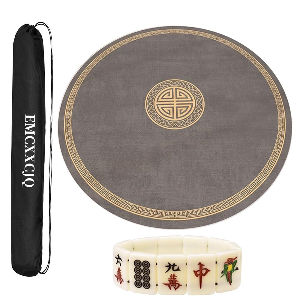 XSMYdpUS Mahjong Mat Round Table Mat Sound Insulation and Noise Reduction Thickened Anti Slip Tablecloth Desktop Protection Mat(Gray,140cm/55in)