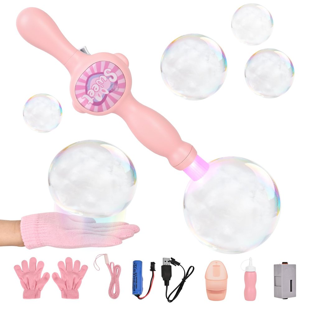Elastic Bubble Fog Wand, Fog Bubble Machine for Kids, STEM Toy & Science Experiment Kit for Kids, Birthday Gift for 6 Year Old Girl/Boy, Magic Bubble Blower with Lights and Music (Pink)