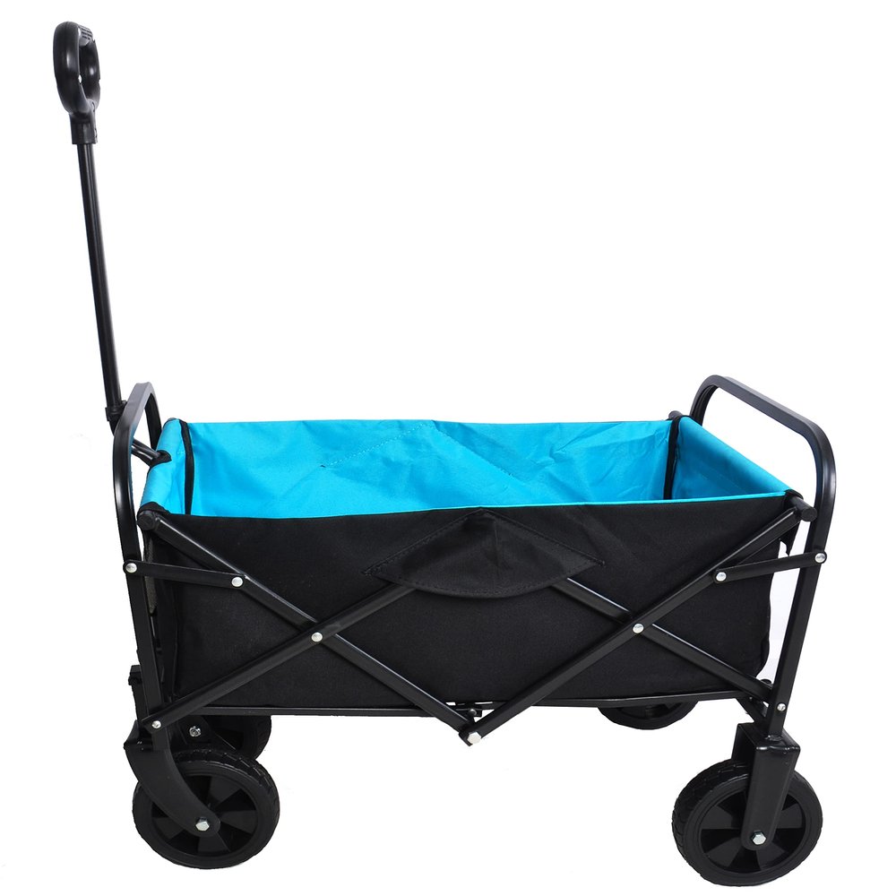 Mini Folding Wagon GShopping Beach Cart (Black+Blue)
