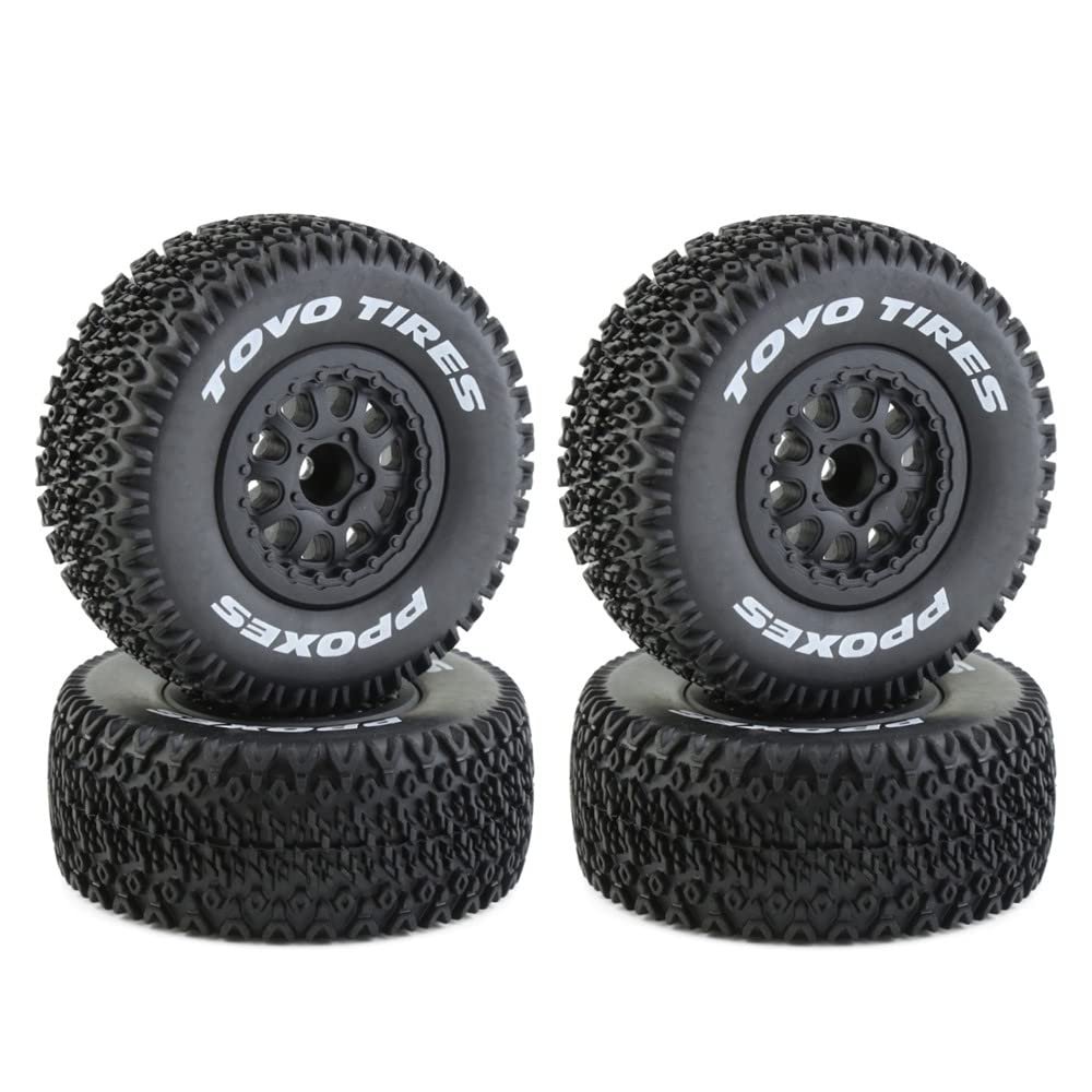 Dantenron 1/10 RC Truck Tires and Wheels 12mm Hex OD 4.33" RC Short Course Tires with Foam Inserts for 1:10 Scale Off Road Truck Car Traxxas Slash 2WD 44 Rc4wd Arrma Senton Axial Losi Redcat 4PCS