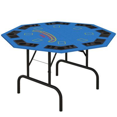 Poker Table Foldable 47" Octagon Casino Table BlackTexas Holdem Poker Table for 8 Players with Chips Tray and Cup Holders, Blue