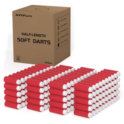 200pcs Half-Length Soft Darts, Short Darts Compatible with Dart Zone, Adventure, Nerf, Worker, Zhenweiqi - for Foam Dart Blasters & Toy Guns Accurate 1.3g (Red White 1g)