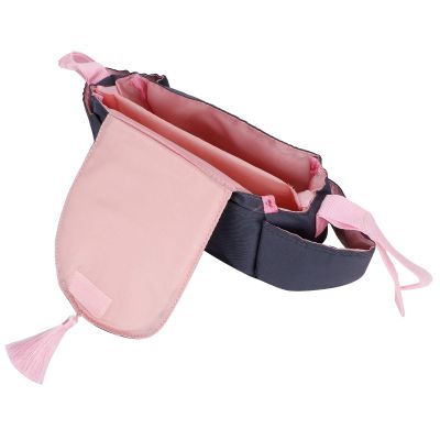 Acouto Baby Stroller with Cup Holder and Movable Compartments - Storage Bag for Diapers, Bottles, and (Pink tassel)