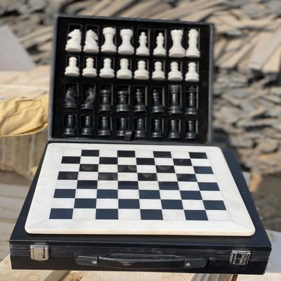 15 Inch Marble Chess with 32 Pieces, Packed in Rexine Box (White Black)