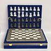 15-Inch Marble Chess Set with 32 Pieces, Packed in Blue Velvet Gift Box (Grey White) view 1
