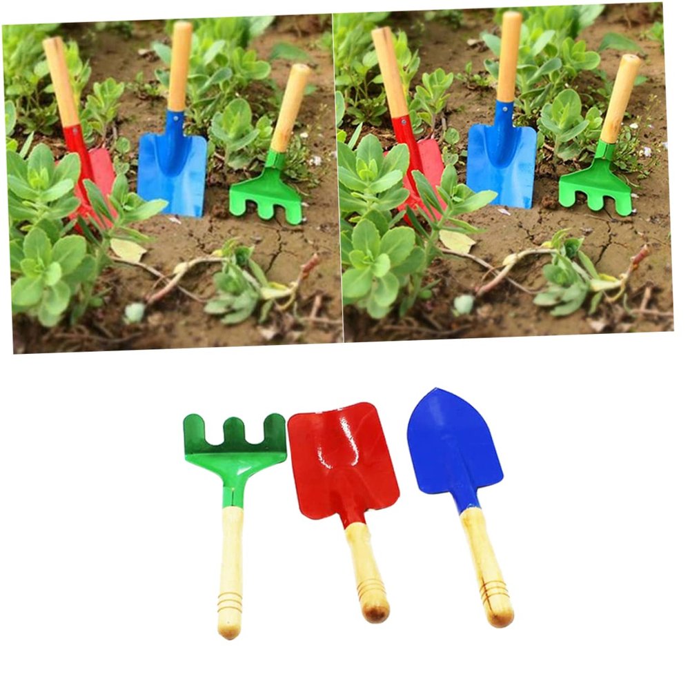 CORHAD 3Pcs Mini Garden Tool for Iron Shovel Trowel Rake with Wooden Handle for Little Hands for Outdoor Fun and Gardening Activities