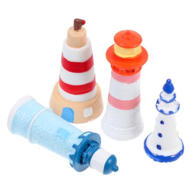 VALICLUD 4pcs Miniature Mediterranean Lighthouse for Garden Home Decor DIY Resin Landscape Bonsai Solar Lights Coastal Table Centerpiece