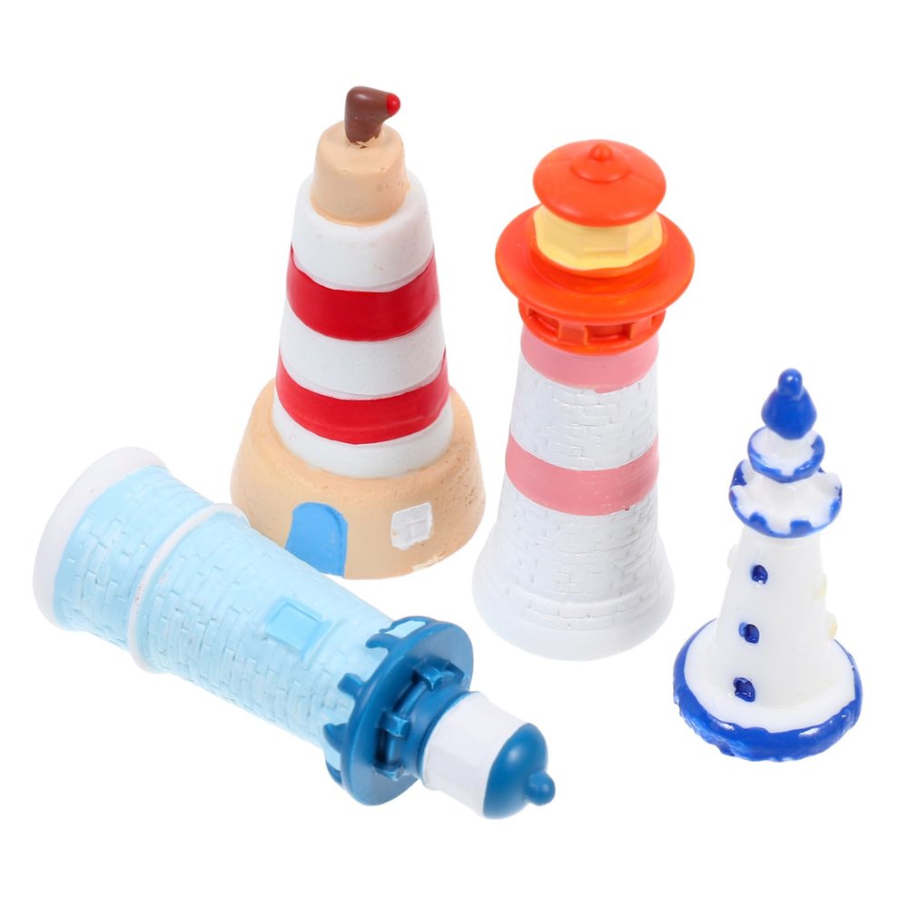 VALICLUD 4pcs Miniature Mediterranean Lighthouse for Garden Home Decor DIY Resin Landscape Bonsai Solar Lights Coastal Table Centerpiece