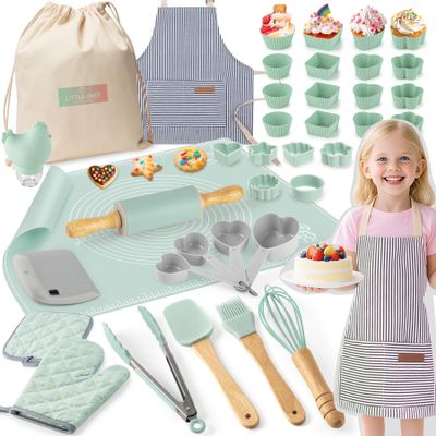 Ultimate Baking Kit for Kids - 38 Piece Kitchen Tools, Food Grade Silicone, BPA/BPS Free - Real Cooking Set for Ages 8-12 - Girls Boys Birthday Stocking Stuffer - Sage Green