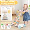 BABY JOY Wooden Baby Walker, Height Adjustable Push and Pull Learning Activity Center with Xylophone, Sliding Blocks & Rolling Beads, Cake-Shape Sit-to-Stand Walker for 1+ Years Old view 3
