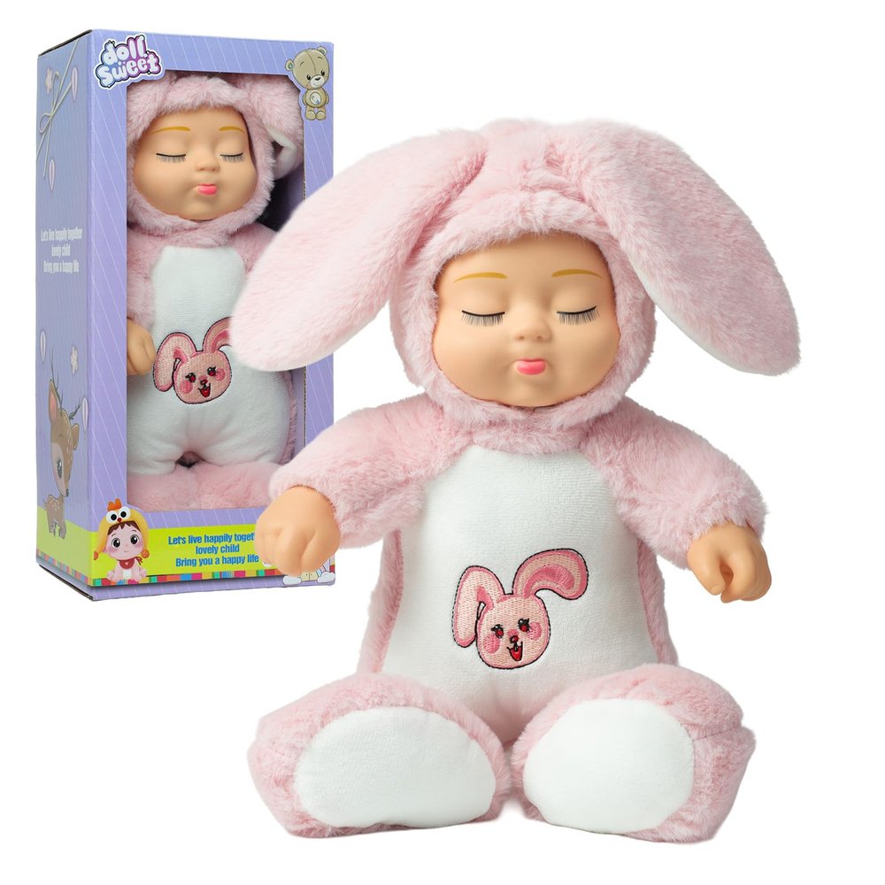 14in Baby Dolls Plush Toy,Interactive Singing Stuffed Bunny Plush,Realistic Reborn Baby Dolls,sleeping animal doll with interactive singing music box,for Kids Age 3 Musical Stuffed Animal Gift.