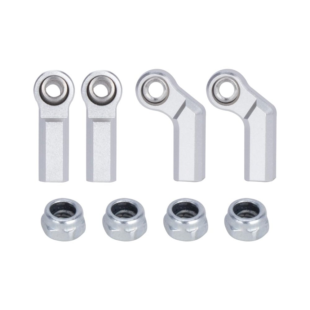 1/10 RC Car Ball Joint,4pcs M4 Chassis Link Steering Rod Ends - Straight/Bend Rod Ends for 1/10 RC Crawler (SCX10, TRX4, Capra, VS4-10, Wraith) (2Bend 2Straight 7mm Silver)
