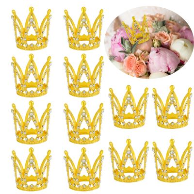 12Pcs Crowns for Flower Bouquets, Crown Cake Topper Gold Mini Crown for Bridal Wedding Baby Shower Party Cake Decor